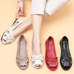 Large Size 42 Wide Fit Women's Sandals Black Butterfly Peep Toe Elegant Lady Shoes Top Quality Breathable Women Leather Sandals
