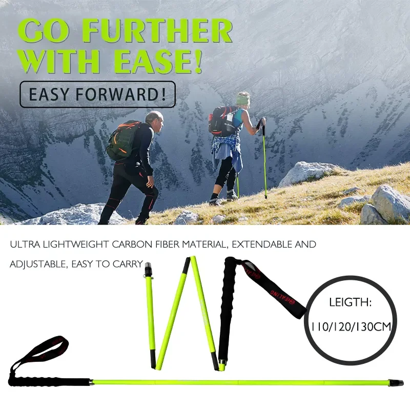 100% Carbon Fiber Trekking Poles Ultra Strong Light Weight Foldable Shock-Absorbent Hiking Sticks EVA Grips Walking Sticks 5