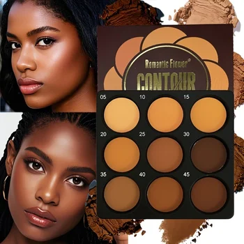 Palette di fondotinta Dark Bronze a 9 colori, per contouring, coprenza, fissaggio del trucco, controllo dell'olio, shading e ombreggiatura del naso, con finitura opaca e delicato effetto shimmer.