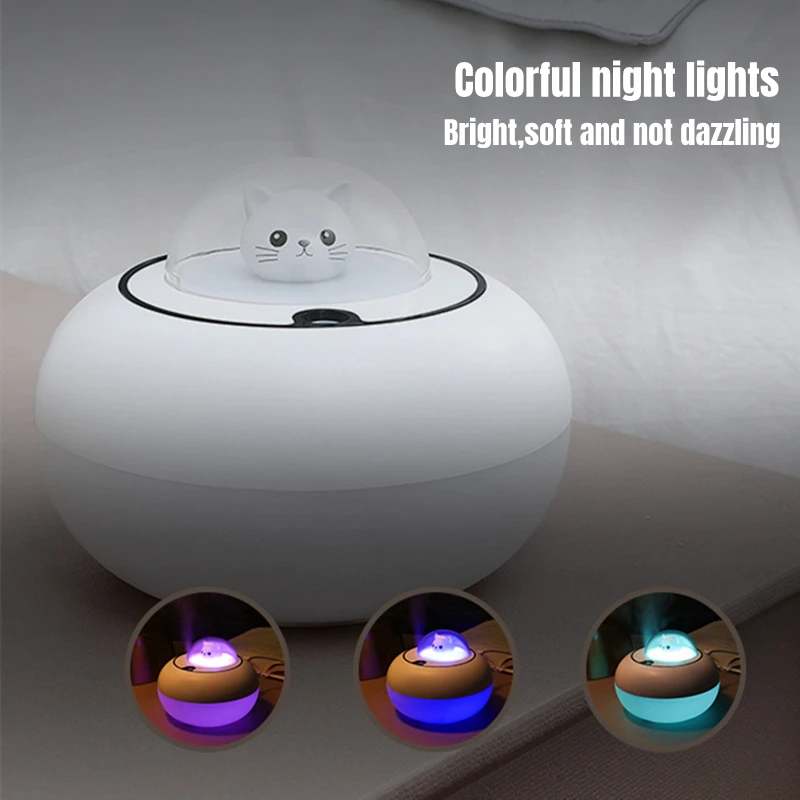 Cute Cat Air Humidifier USB Aroma Essential Oil Diffuser Bedroom Humidificador Cool Mist Vaporizer Colorful LED Light for Home