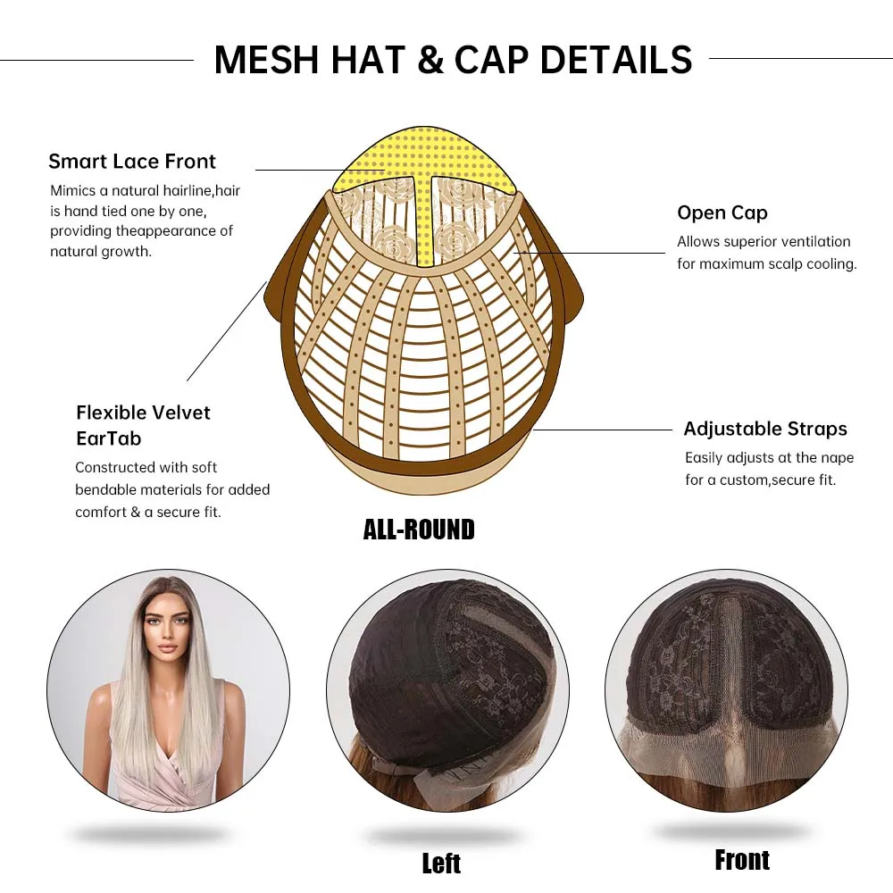 Lace Front Synthetic Wigs Long Straight Ombre Blonde Lace Hair Wig for Women Daily Cosplay Party Natural Heat Resistant Fake Wig