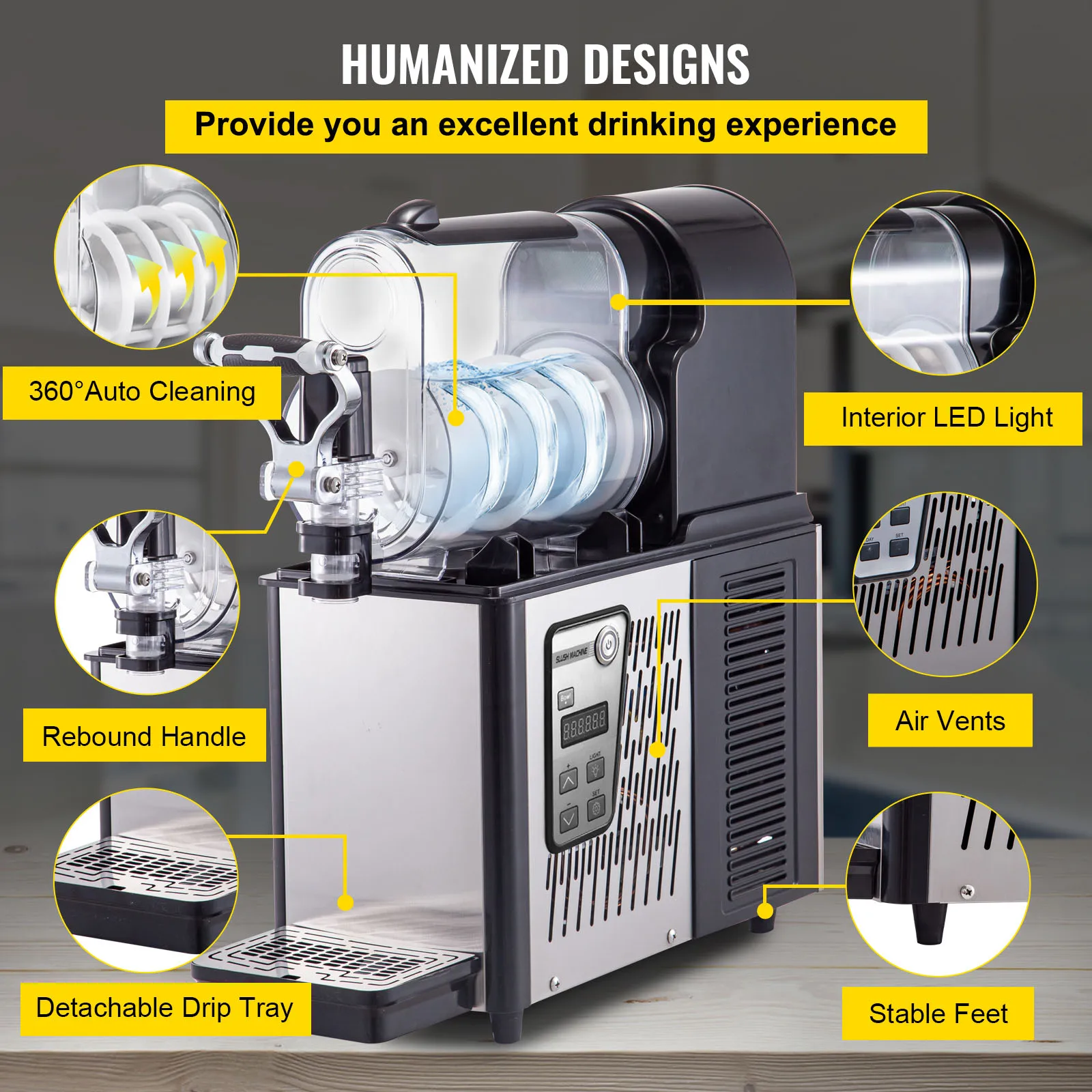 VEVOR Commercial Slushy Machine Single/Double Bowl Slush Drink Maker Stainless Steel Home Slush Frozen Drink Machine Auto Clean 6