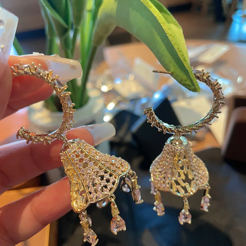 Bilincolor Colorful Zircon Wind Chime Tassel Water Drop Earrings