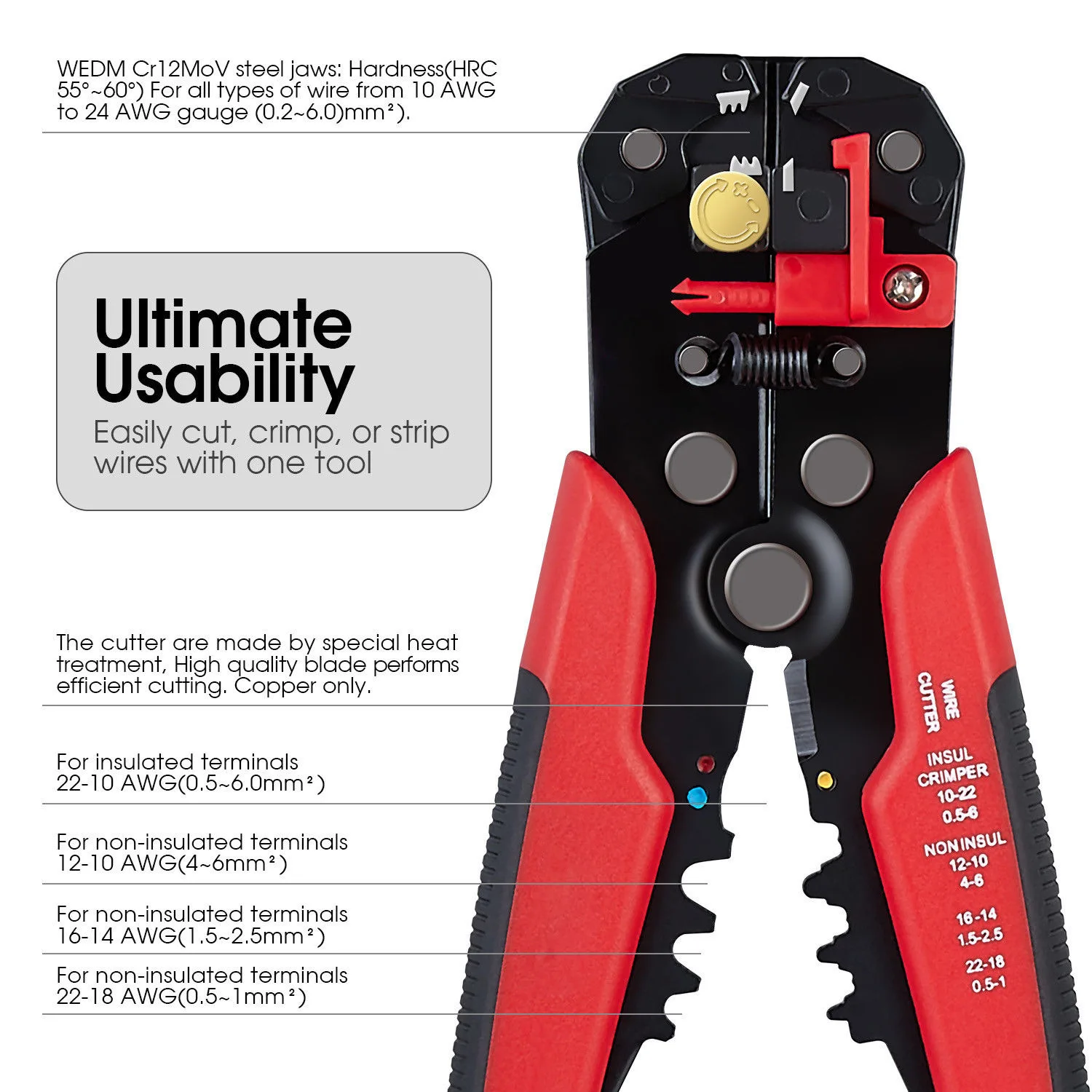 Wire Stripper Tools Multitool Plier Crimper Cable Cutter Multifunctional Stripping Tool Crimping Pliers Yellow
