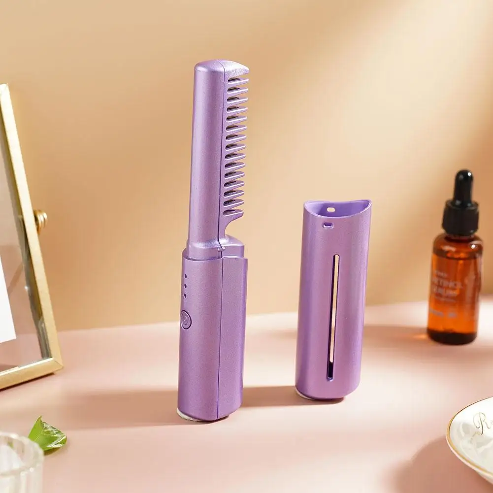 Description Picture 2 of item2 In 1 Wireless Mini Hair Straightener Comb USB Charging Portable Travel Fast Care Hair Tools Hair Styling Roll Straight Dual