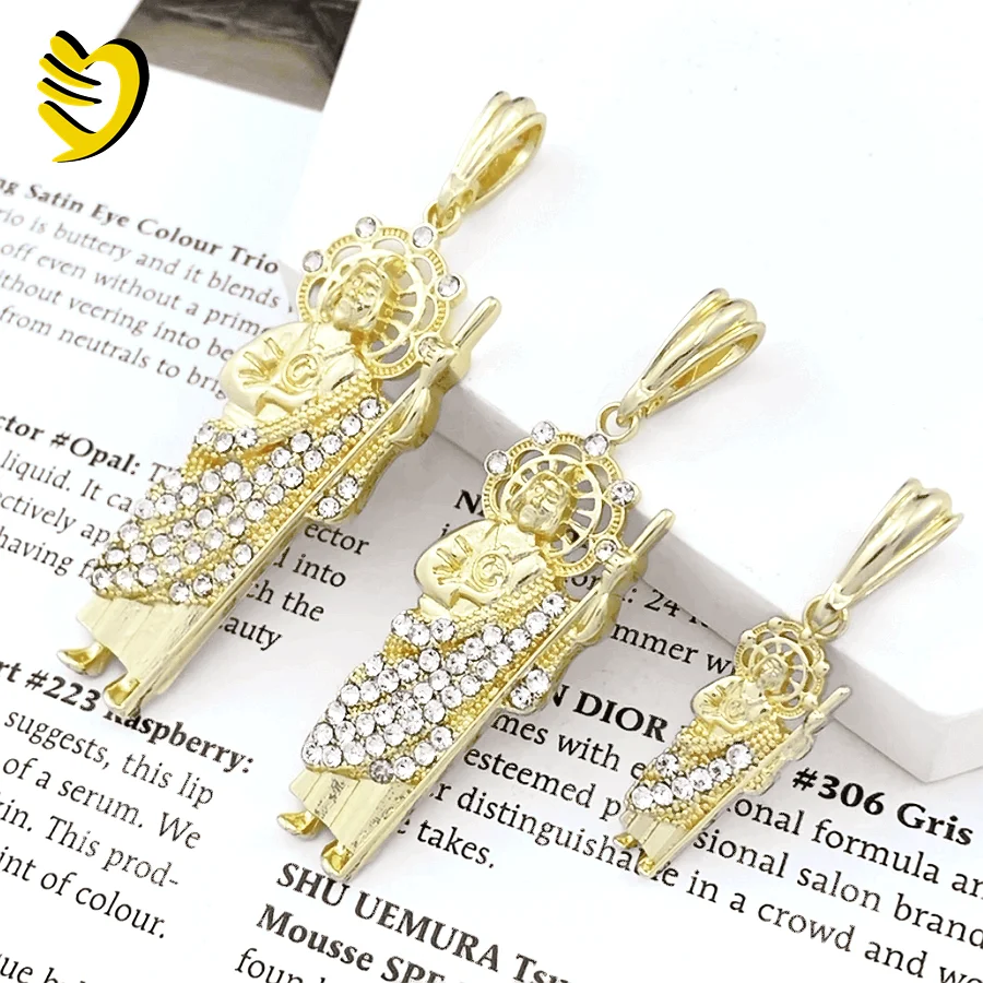 Lejier 2023 High Quality 14k Gold Plated Zircon Set Small Medium Large Style Catholic Religious Pendant for Men and Women
