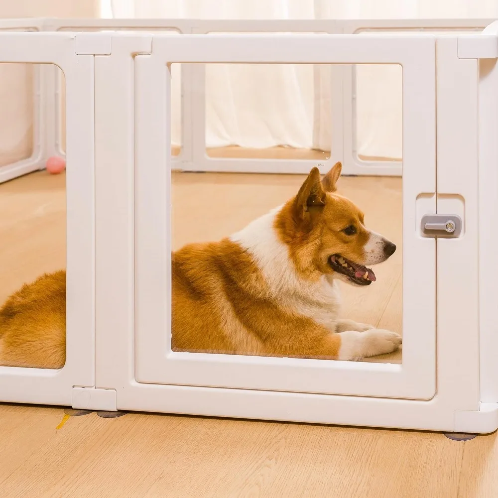 Citylife Dog Playpen with Door Clear Pet Playpen for Indoor Outdoor Easy to Install and Remove Puppy