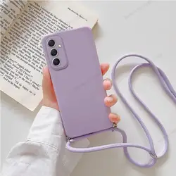 Soft Silicone Crossbody Lanyard Protective Phone Case with Camera Lens Cover for Samsung M10s (Purple)