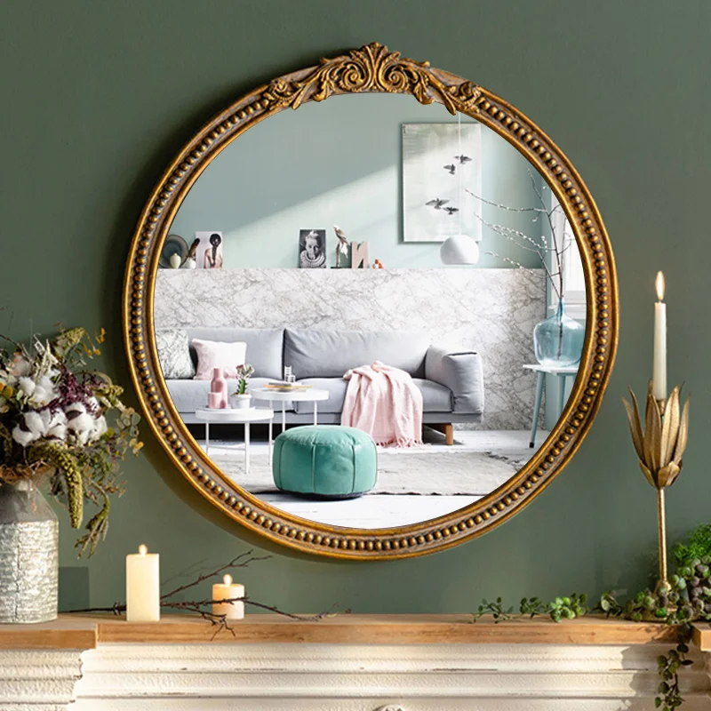 

desk mirror Wall Mirrors Irregular Elegant Vintage Macrame Dressing Round Mirror Wall Elegant nordicc Miroir Elegant Home Decor