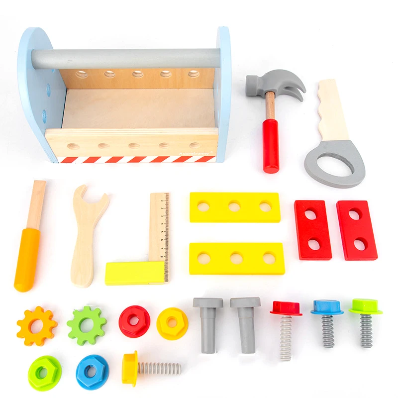 

Kids Wooden Pretend Game Toolbox Toy Puzzle Montessori Disassembly Set Simulation Multifunctional Repair Carpenter Tool Boy Gift