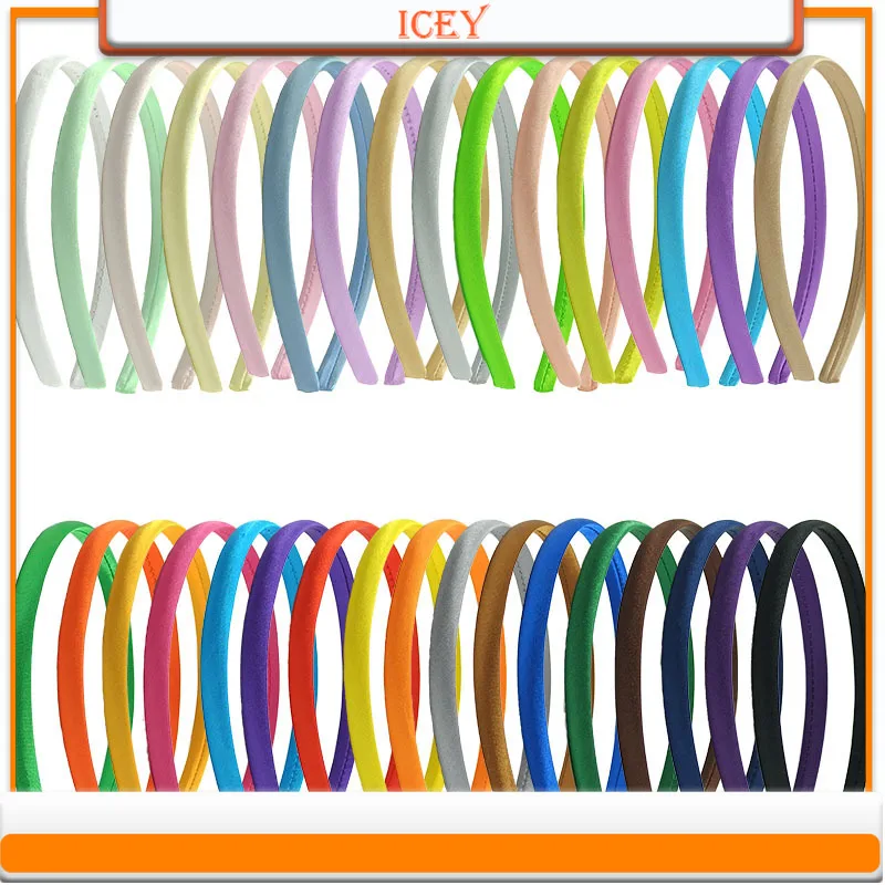 

1pc 1cm Satin Headbands Girl Hair Hoop Headwear Scrunchie Hairband Women Covered Multicolor DIY Plastic ABS Hair Accessories