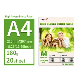 Premium High Gloss Single-Sided Photo Printing Paper - Various Sizes, 180G Inkjet Compatible (A4 180g 20sheet)