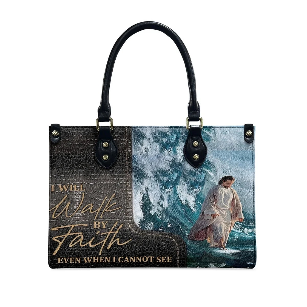 

I Will Walk By Faith Even I Cannot See Jesus Bag Christian Women Handbags Custom Name Purse Dropshipping Female Luxury Totes