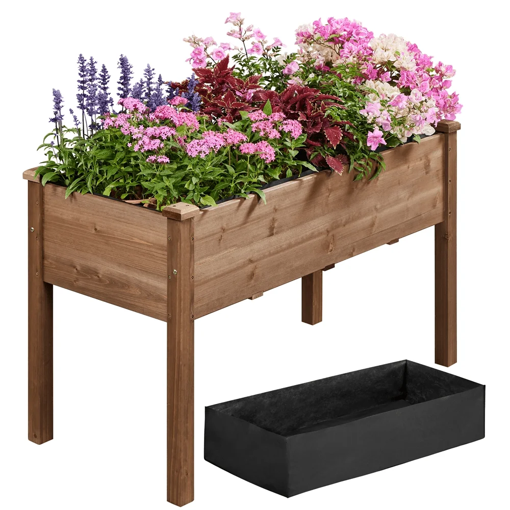 

Easyfashion Rectangle Wood Garden Bed Raised Planters,Dark Brown