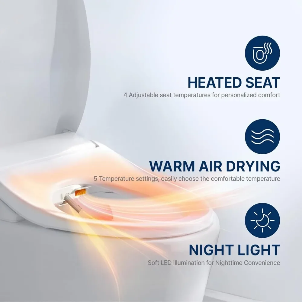 NEW-Inus N32 Electric Heated Bidet Toilet Seat Elongated, Warm Water, Smart Heated Water Luxury Bidet Toilet Seat with Night Lig