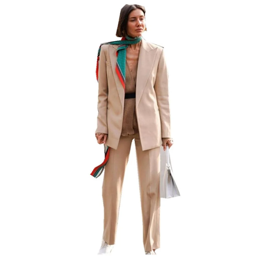 Lady Women Suits Set 2020 Spring and Autumn White Peak Lapel Slim Professional 2 Piece Set Suit Women's Pantsuit Customi Made