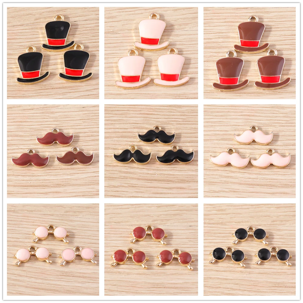 Tusember 10 Stück Emaille-Anhänger mit Gentleman-Hut, Schnurrbart, Bart und Sonnenbrille für die Herstellung von niedlichen Ohrringen, Armbändern und Schmuck
