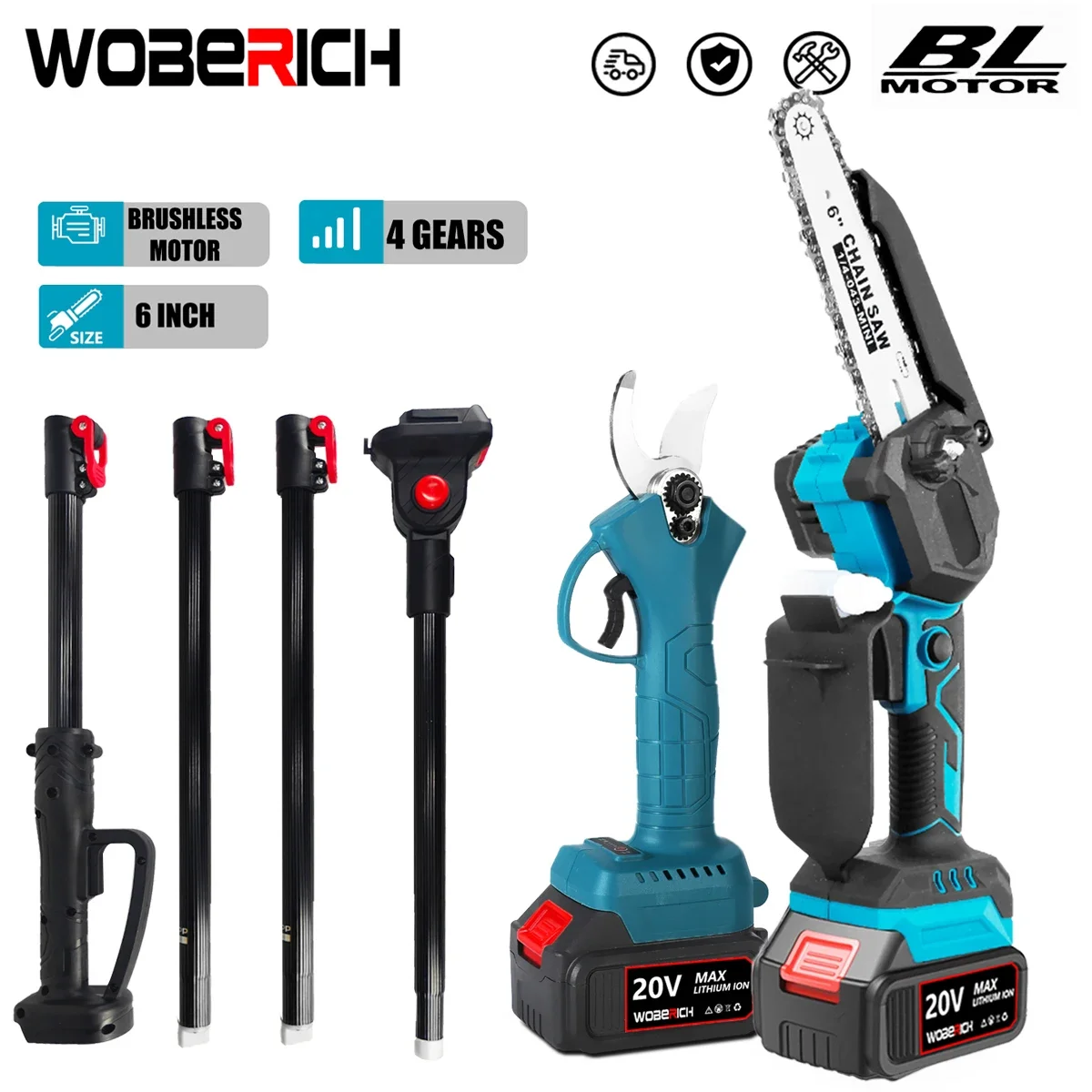 WOBERICH brushless electric garden pruner garden saw cordless electric garden scissors fruit tree power tools Makita 18V battery
