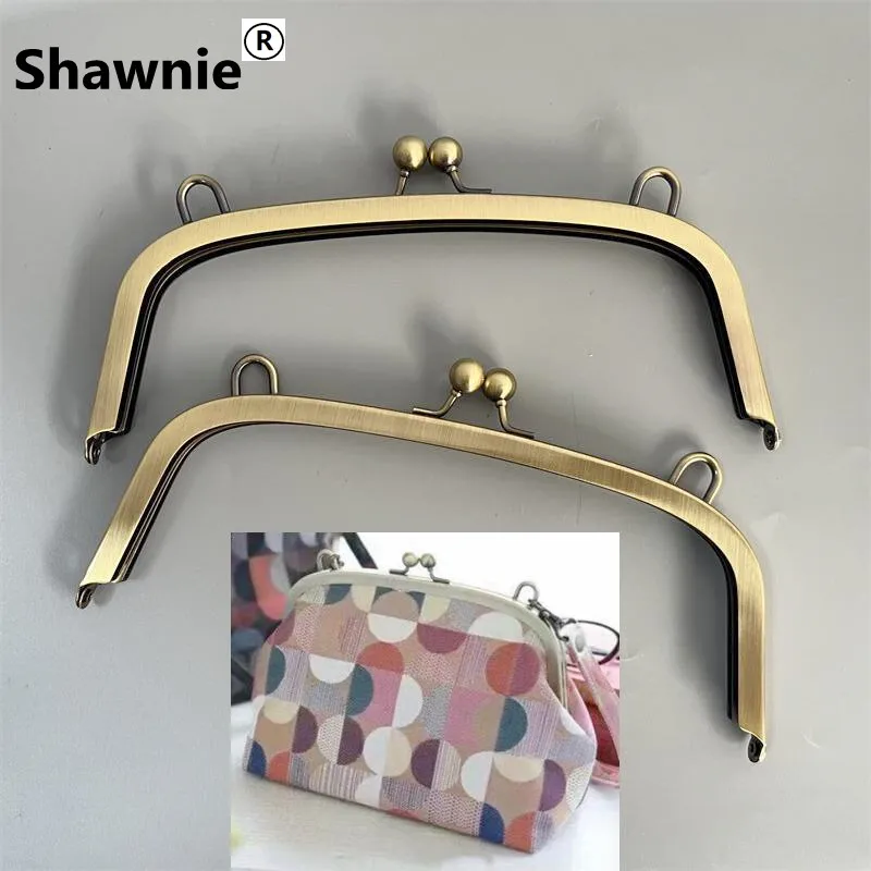 21 cm Bag DIY Accessories Kiss Lock Handbag Frame with Hook Bag Part No Screw Craft Hardware Metal Bag Parts Bronze Color Hanger
