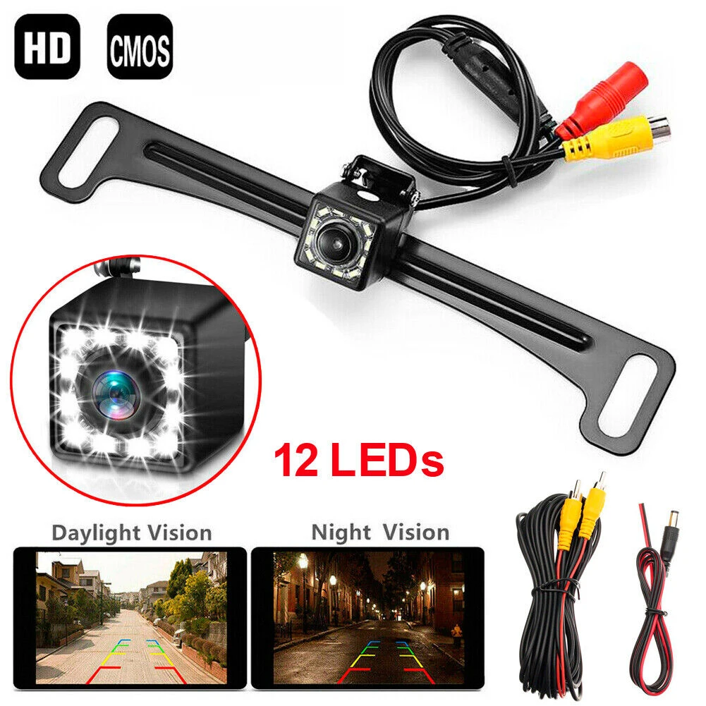 차량 후방 카메라 번호판 후진 12 LED 야간 시야 모니터 후진 주차 SUV 픽업 캠핑카 트랙터 RV용