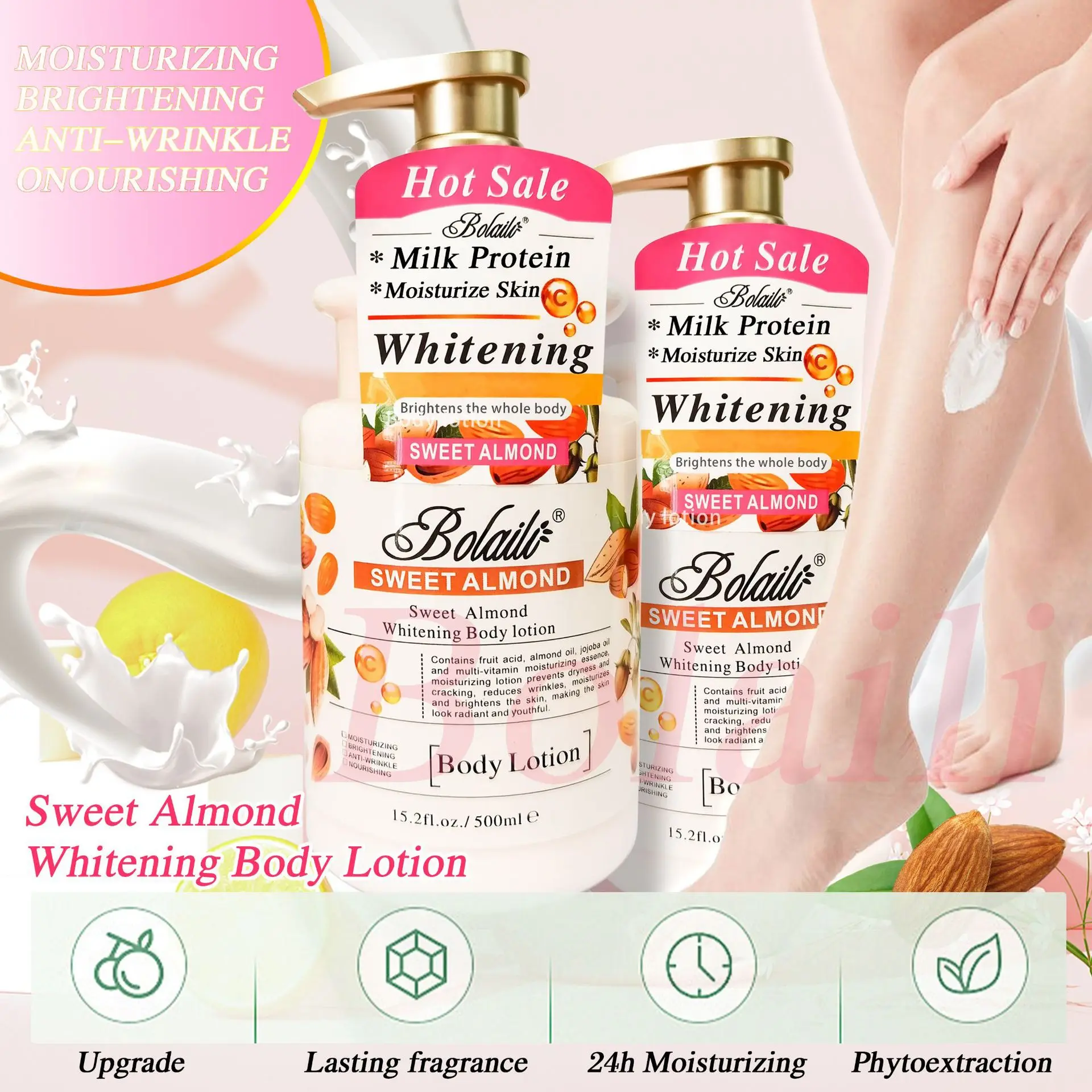 15.2fl.oz/500ml Sweet Almond 14 Days Magic Whitening Face Body Lotion Skin Moisturizing Cream 4