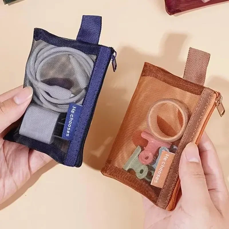 1/10Pcs Transparent Mesh Coin Purse Mini Zipper Bag Earphone Data Cable Storage Bag Travel Organizer ID Credit Card Holder Pouch 6