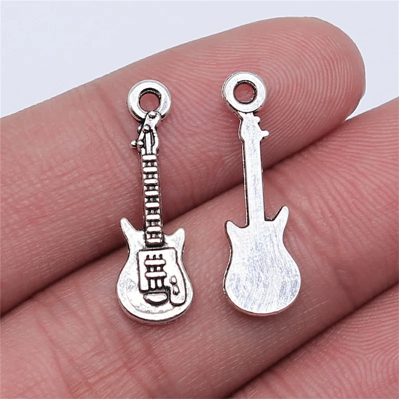 20pcs 24x7mm Antique Silver Color Guitar Charms Pendant For Jewelry Making DIY Jewelry Findings