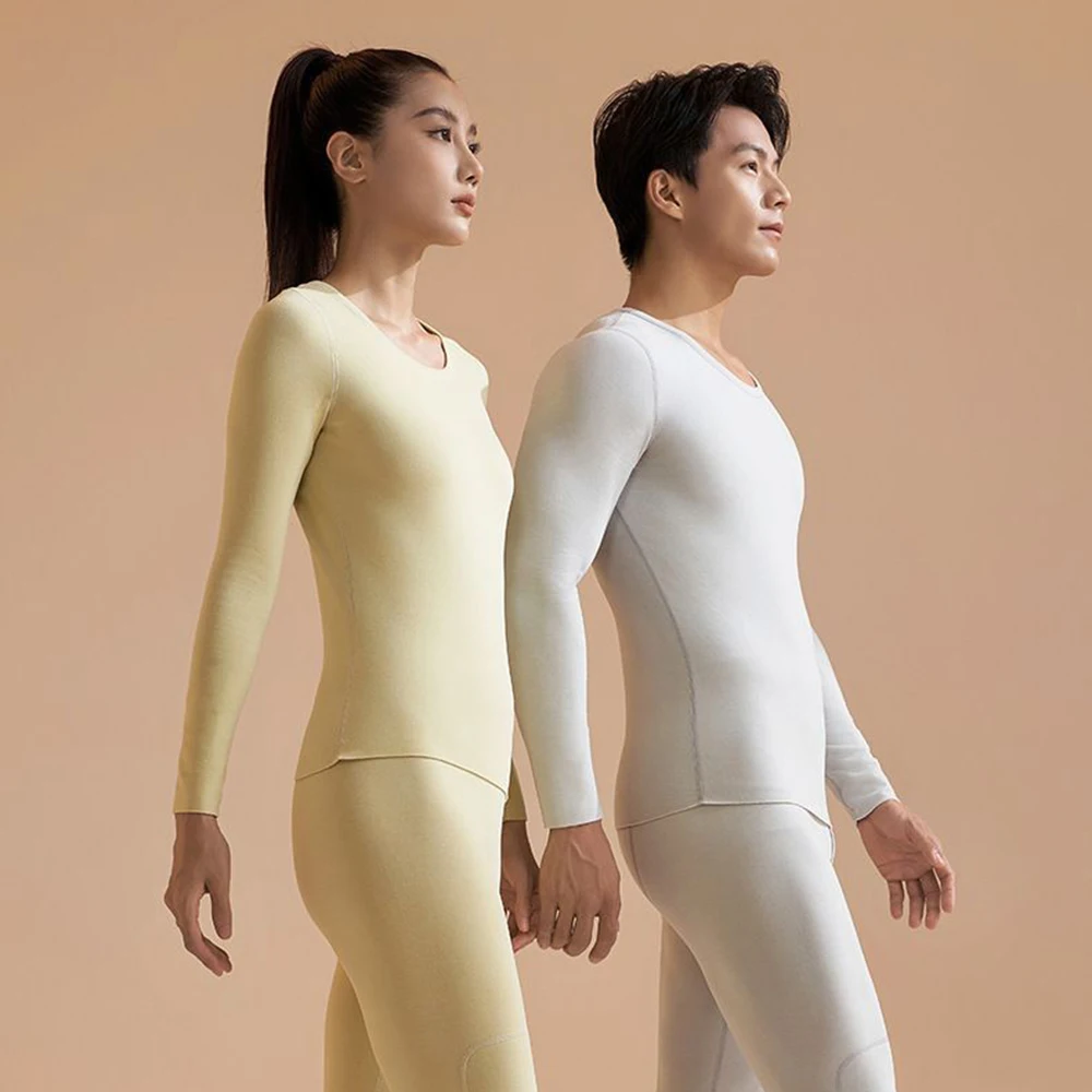 Thermal Underwear Set Women Antibacterial Cashmere Silk Winter Thickened Seamless High Elasticity Round Neck Thermal Clothing