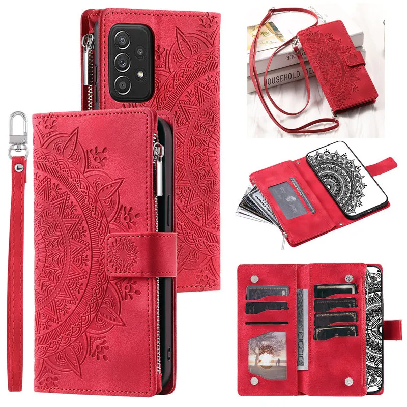 Luxe Zipper Wallet Leather Phone Case with Long Lanyard