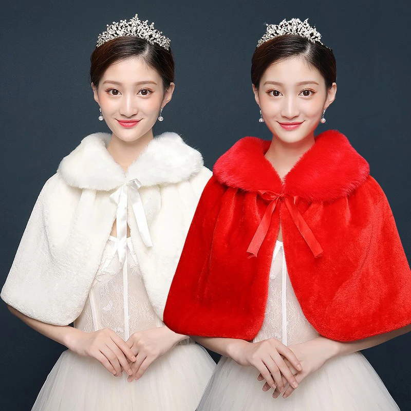 

Bridal Plus Size Cloak Cloak White Red Overlay Wedding Dress Cheongsam Plus Fat Plus Thin Wool Shawl