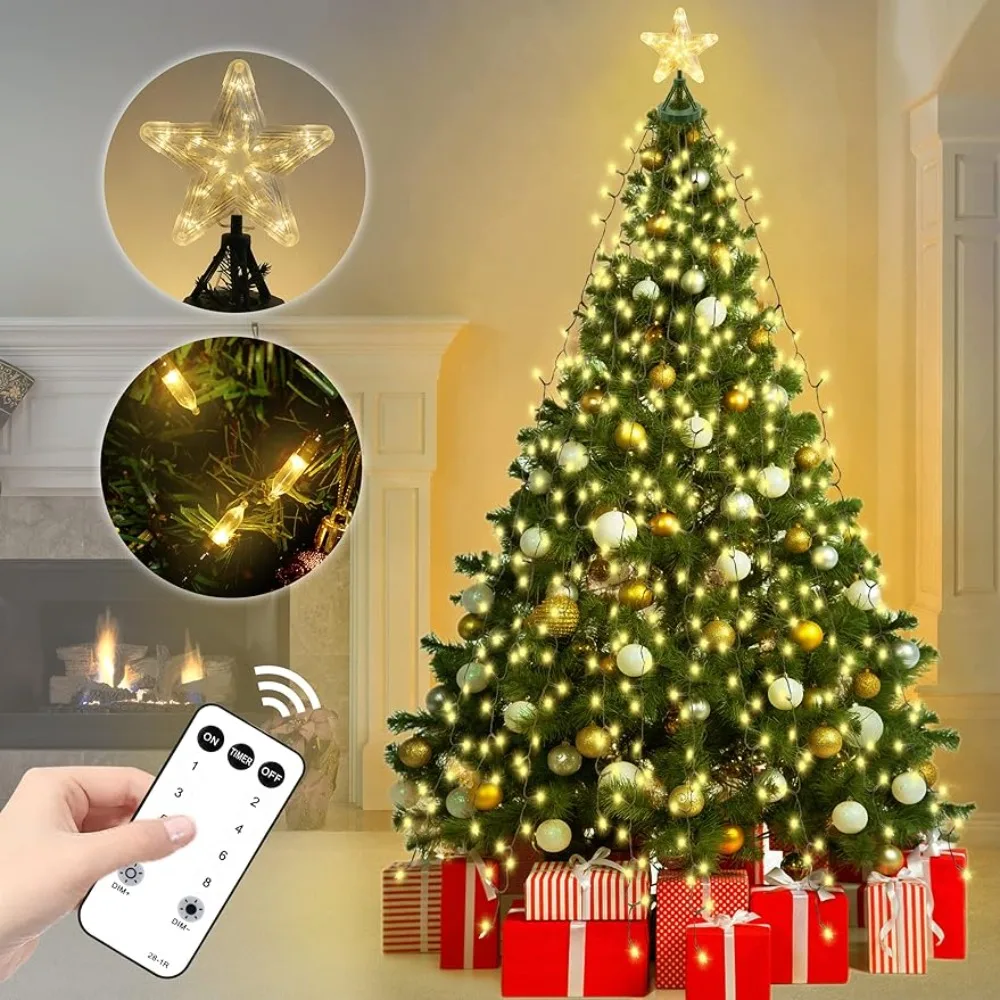 

7.05 ft 420 LED String Lights, Christmas Lights with Remote Control and Adapter ,Christmas Tree Lights with Star Topper