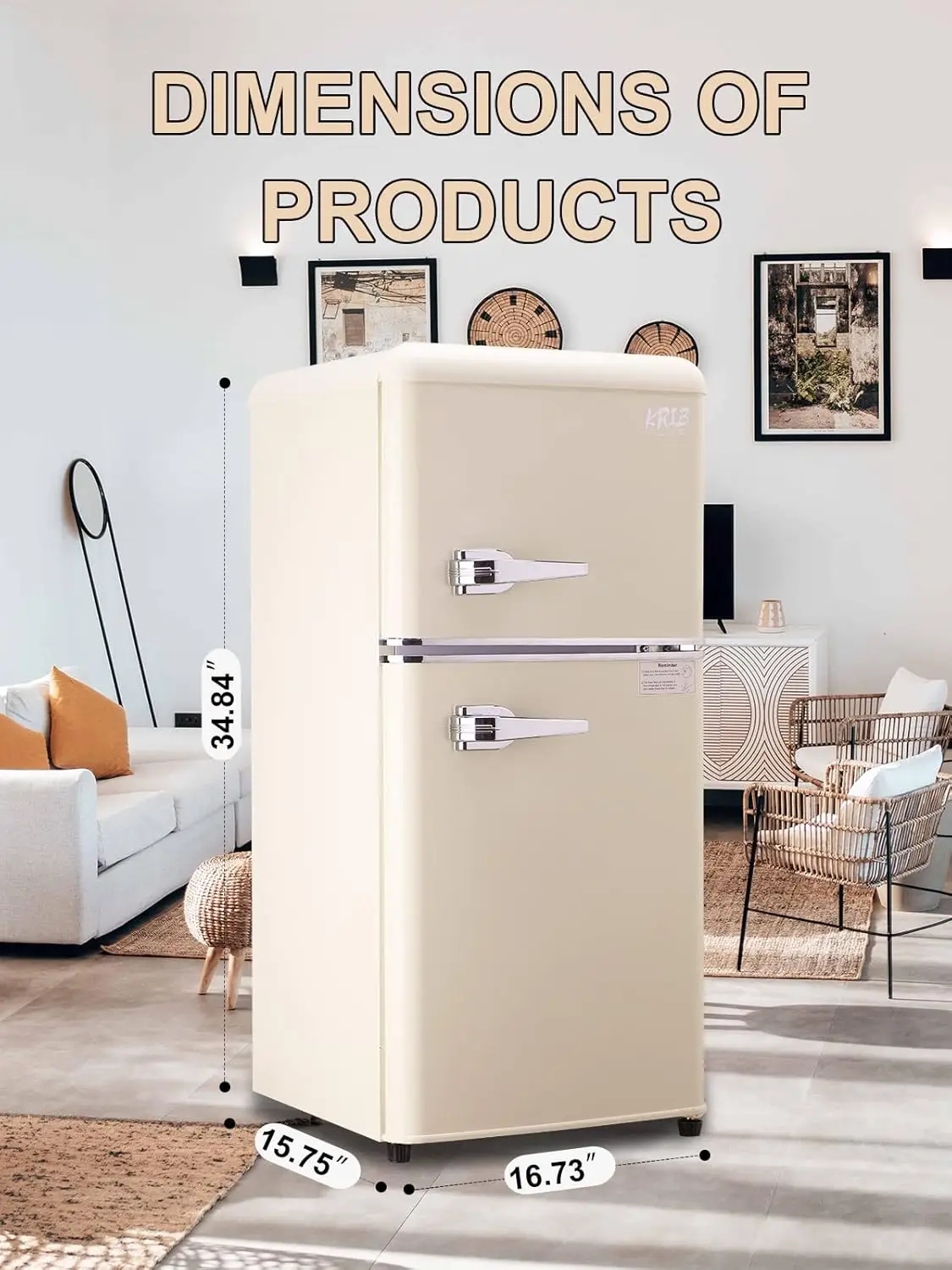3.5 Cu.ft Compact Refrigerator, Mini Fridge with Freezer,Retro Design Small Refrigerator with 2 Door,7 Level Thermostat for Home