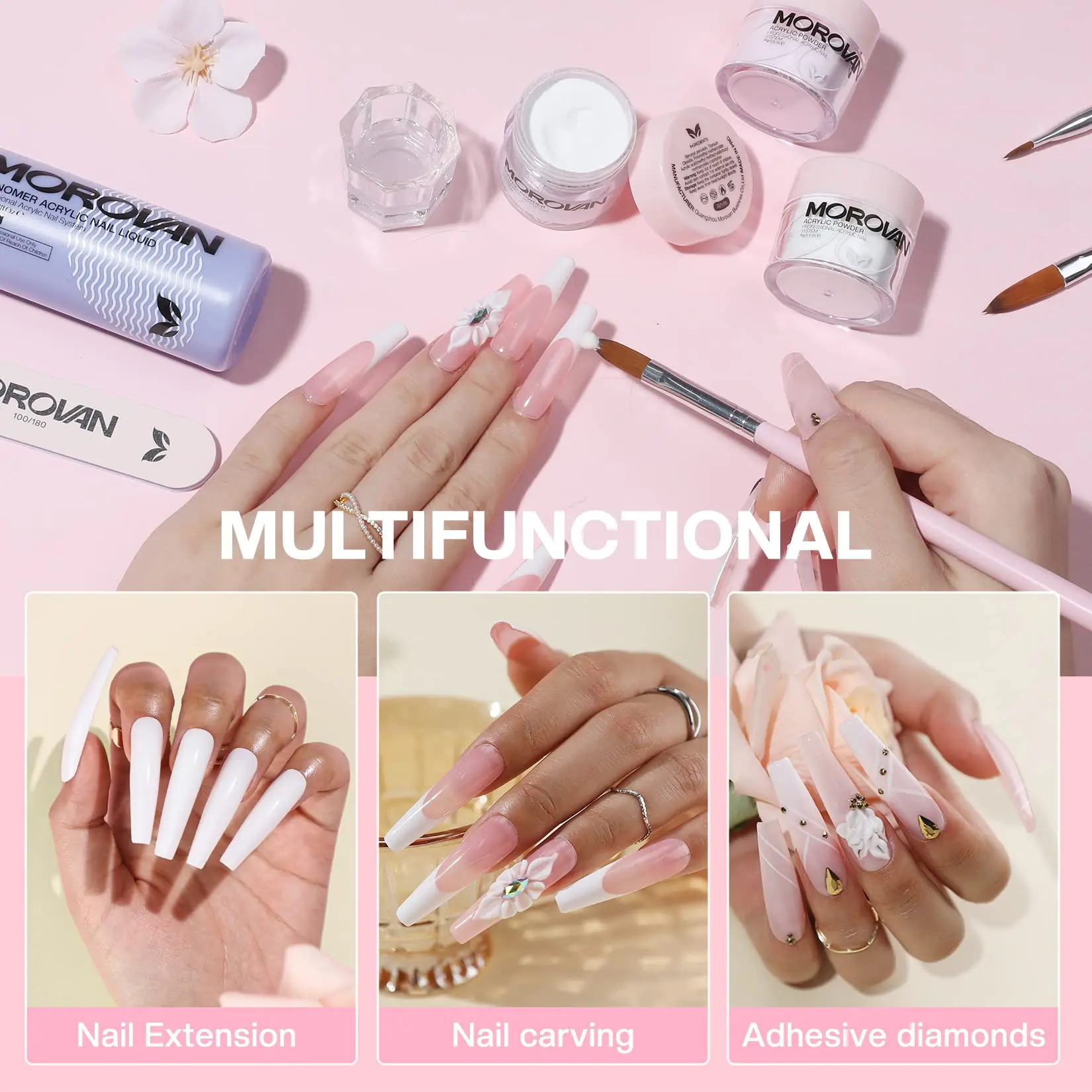 10pcs Nail Extension Kit Pink White Clear Nude Shades Perfect for Engraving Great for Beginners Girls Women No Lamp Needed Nail Kit