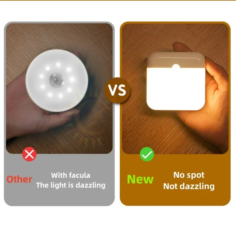 Bevegelsessensor LED-lys USB-lading Firkantet lampe for soverom, kjøkken, trapp, gang, garderobe, skapbelysning_voghion.com