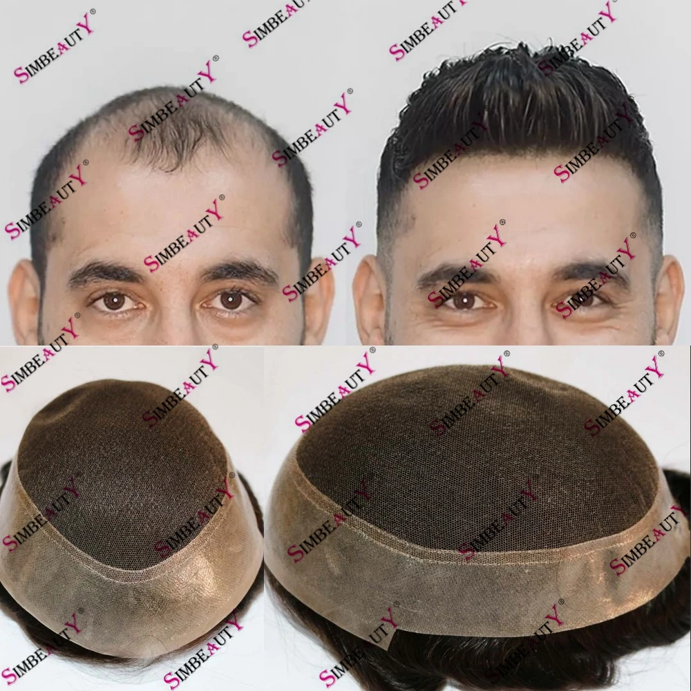 

Australian Human Hair Lace&PU Invisible Hairline Breathable Men's Wig Indian Natural Hair 30mm Wave Hair Replacement Prothes