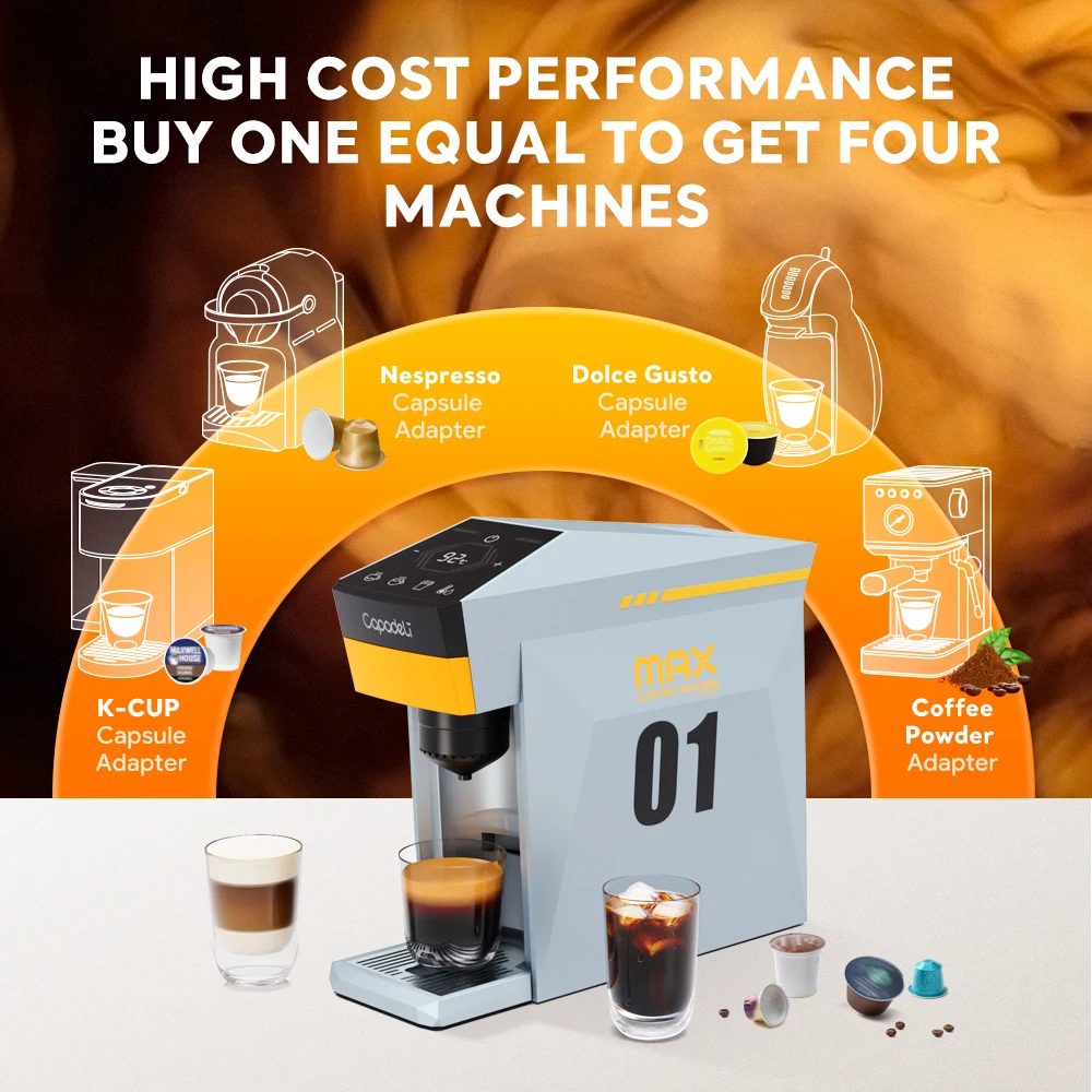 Capsule Coffee Machine 4in1 Compatible with Nes*/DG/Coffee Ground/K Cup Capsule Pods 19bar Espresso Coffee Maker 2