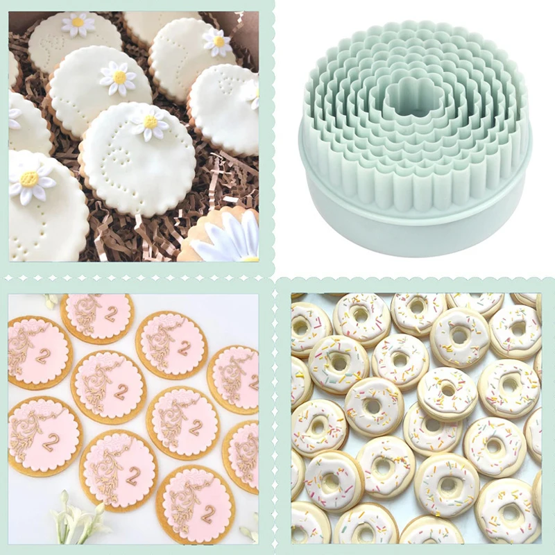 Round Cookie Cutter Wave Lace Circular Hand Press Fondant Biscuit Mold Cake Dumplings Decorating Tools 8pcs/set