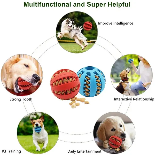 Dog Toy Ball, Nontoxic Bite Resistant Toy Ball for Pet Dogs Puppy Cat, Dog Pet Food Treat Feeder Chew Tooth Cleaning Ball 5