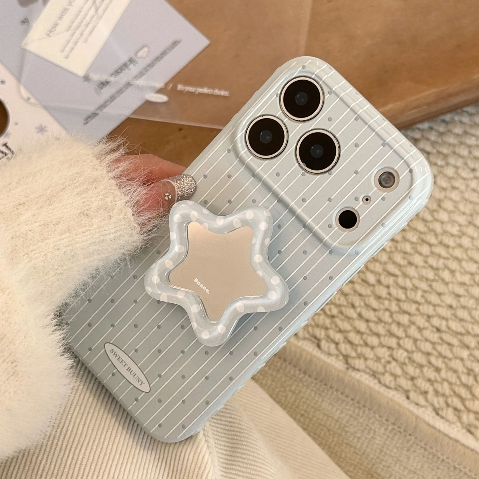 Cute Polka Dot Star Phone Holder Case with Shockproof Soft TPU Bracket Stand