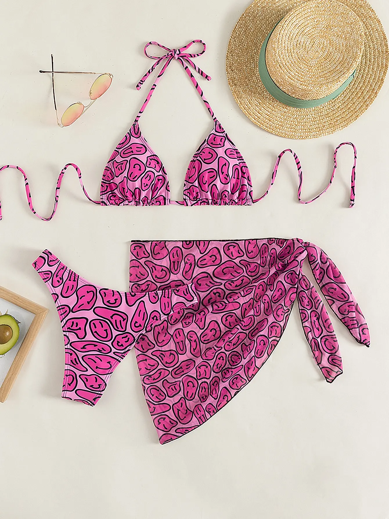 

3pack Allover Print Triangle Bikini Swimsuit & Beach Skirt Women Swimwear Three Pieces Bikini Set Summer Beach Bathing Suit