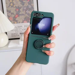 Elegant Rotating Ring Bracket Soft Silicone Phone Case - Shockproof Protector Cover - Galaxy Z Flip5 (Dark green)