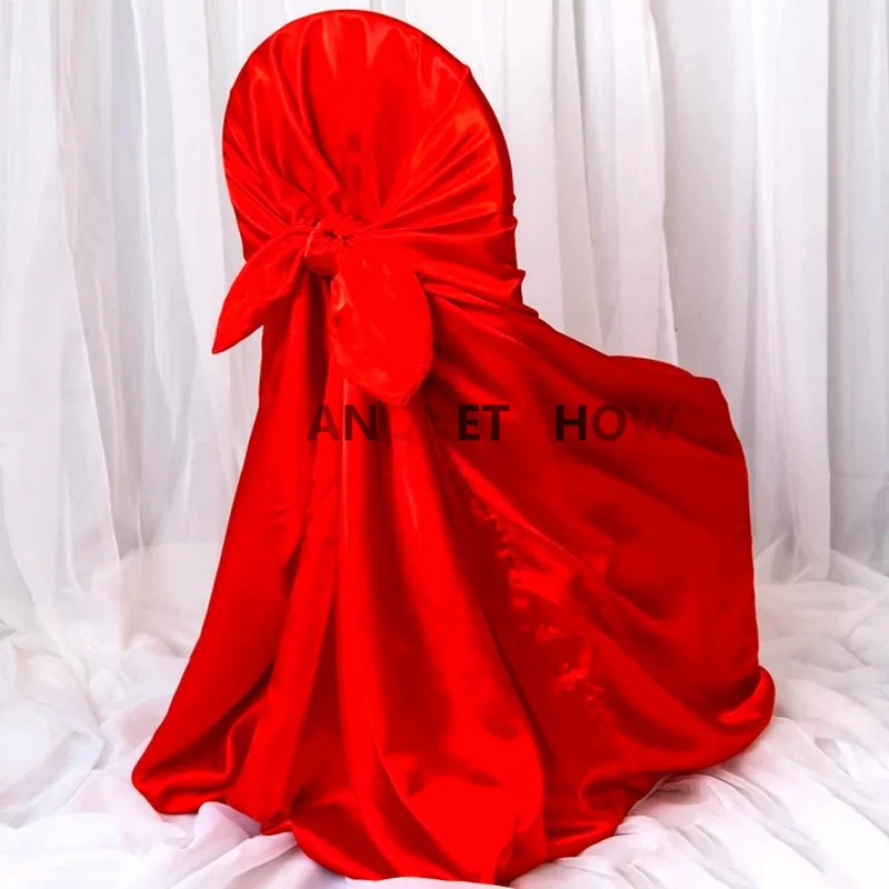 

Red Color Satin Self Tie Banquet Chair Cover For Wedding Event Decoration