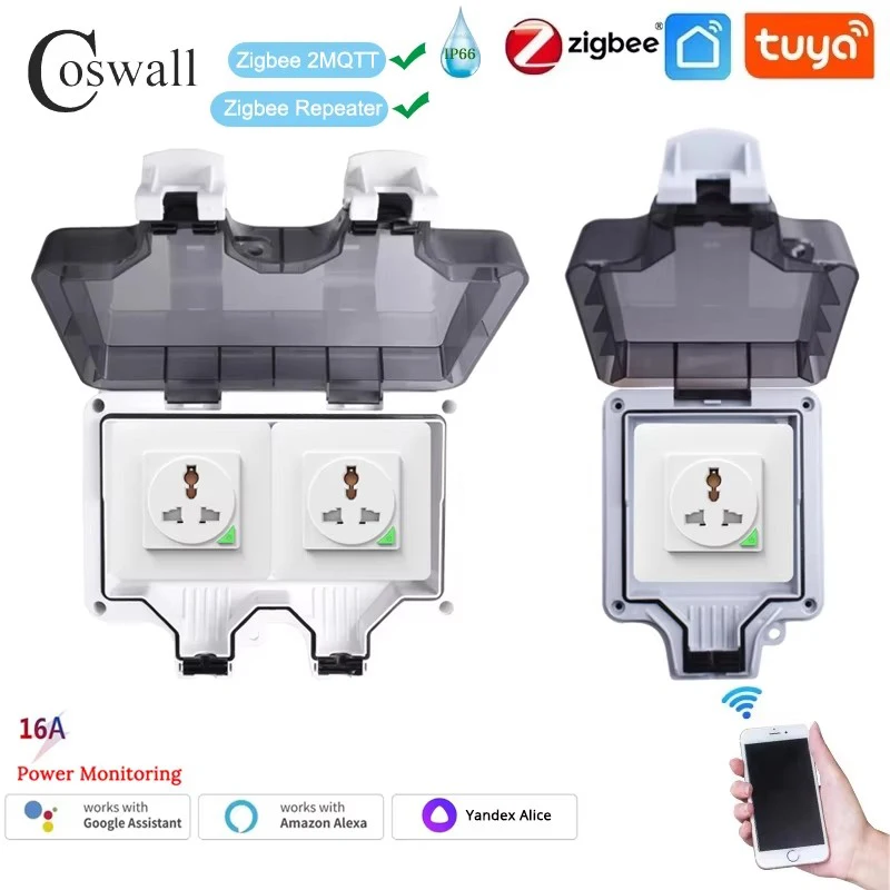 Coswall 범용 3 홀 소켓 투야 와이파이 지그비 타이머 스위치, 전원 모니터..