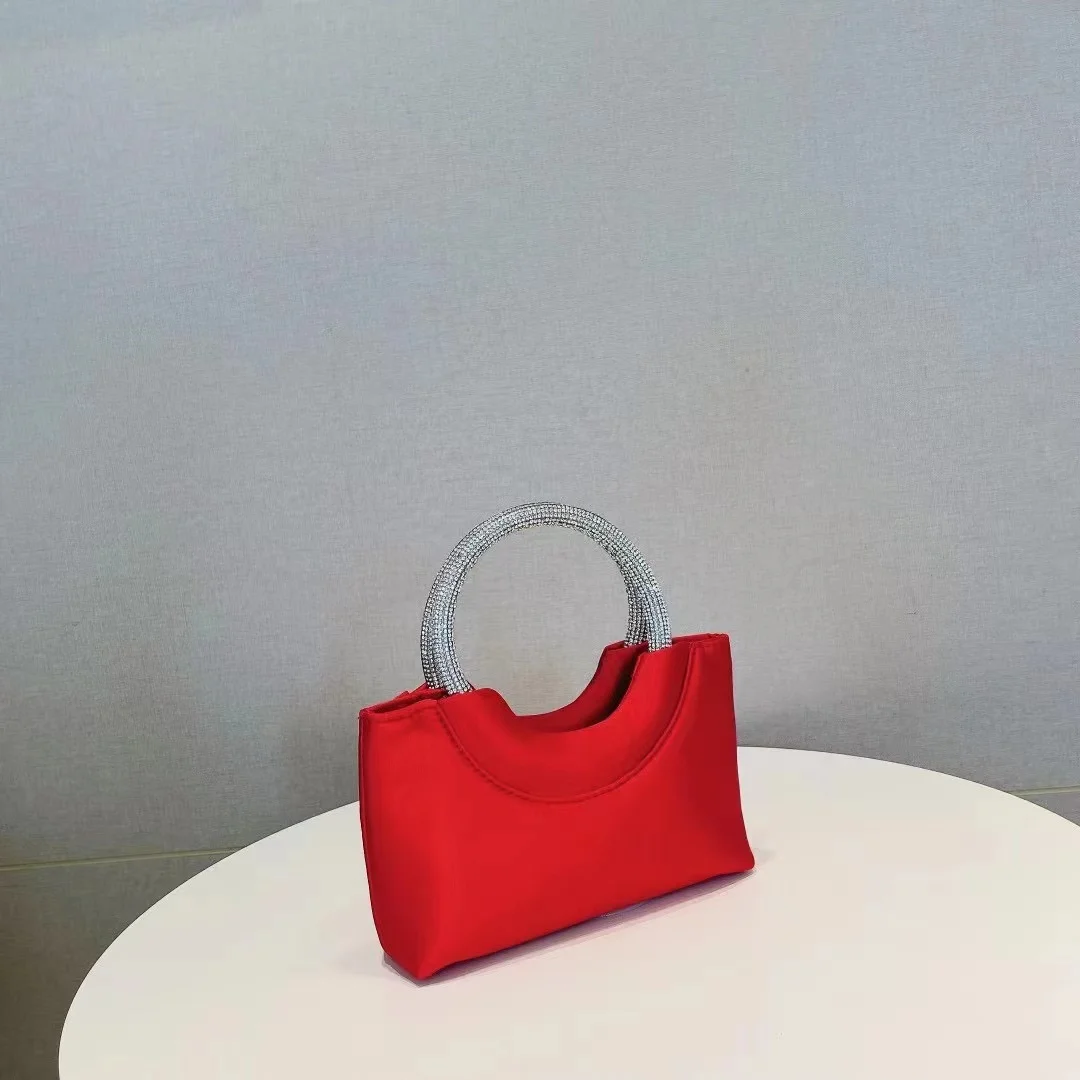 Luxury Satin Women's Handbag Glitter Shiny Rhinestones Diamonds Evening Bag Wedding Party Clutch Purse  Shoulder Crossbody Bag