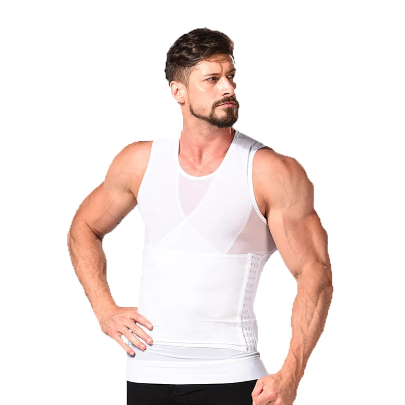 Men Body Shaper Slimming Boobs Waist Trainer Shirt Abdomen Tank Tops Posture Skinny Tummy Vest