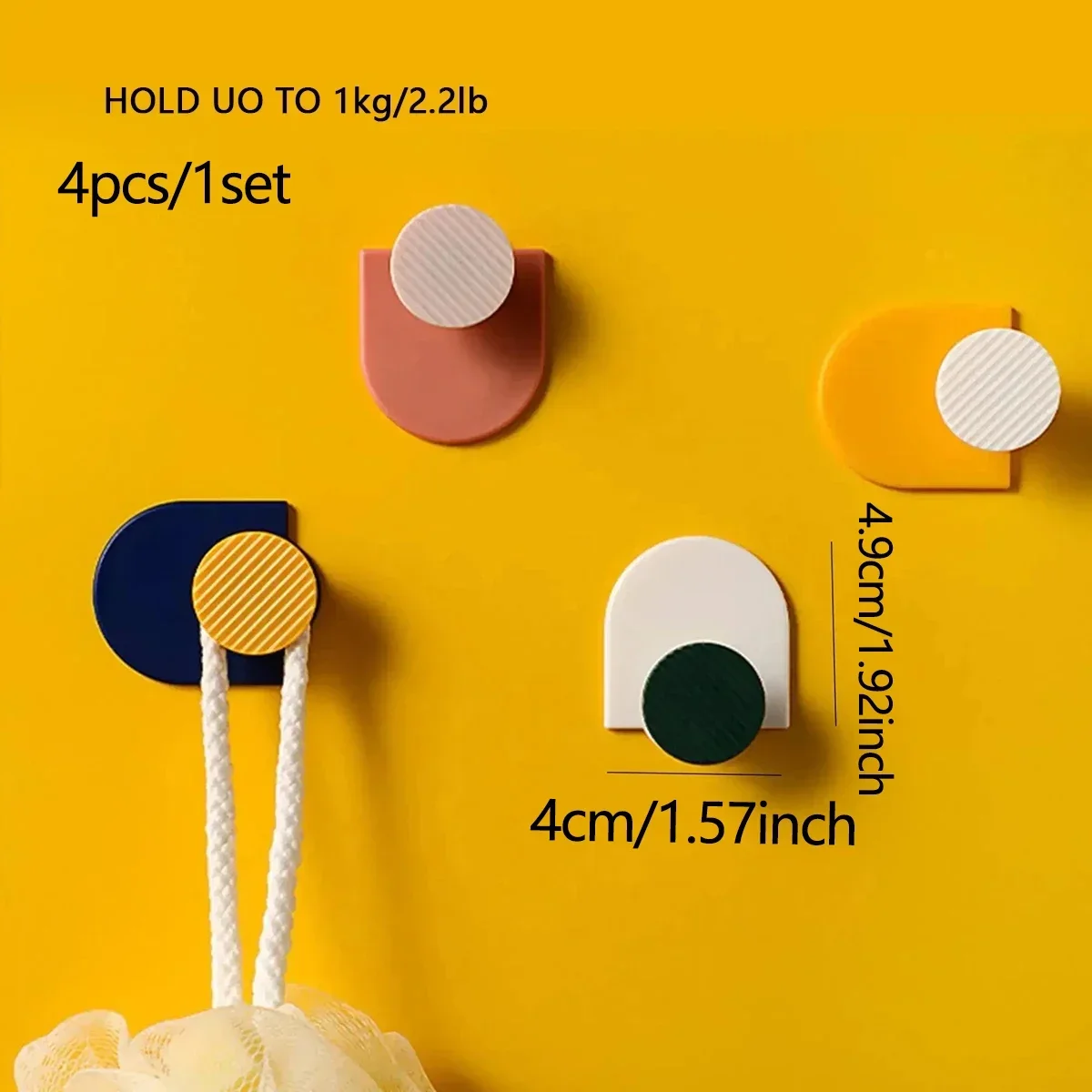 4pcs Adhesive Wall Hooks Easy Install for Hanging Hats in Bathroom Kitchen