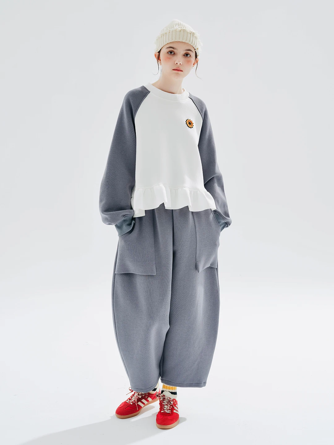 imakokoni 2023 new original air layer thigh radish pants gray sweatpants female Spring and Autumn 234283