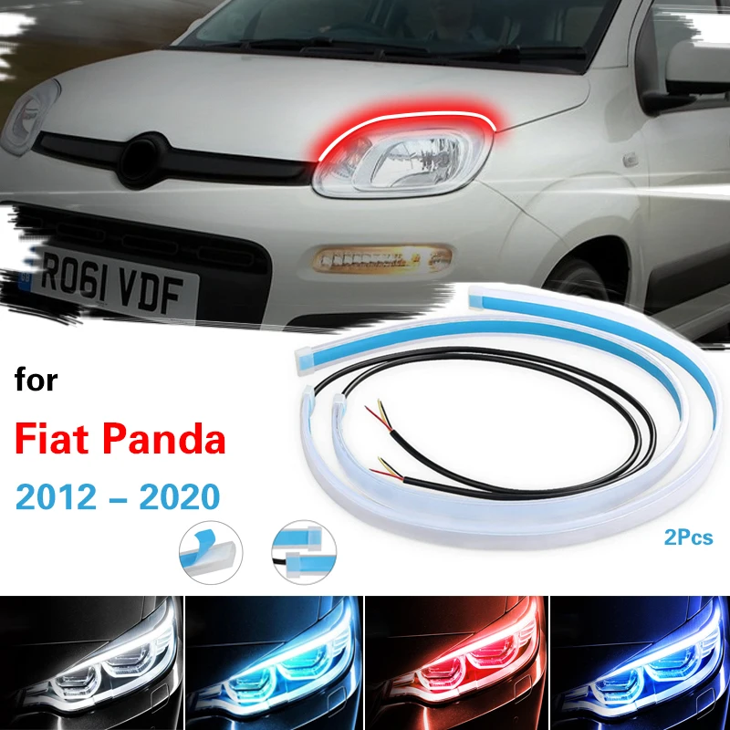 

For Fiat Panda 2012-2020 2Pcs Newest Start-Scan LED Car DRL Daytime Running Light Auto Flowing Turn Signal Guide Thin Strip Lamp