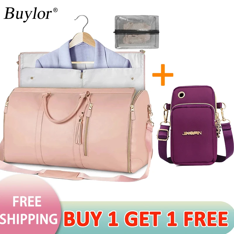 Buylor 2pcs Bags Foldable Suit Bag Large Capacity Travel Duffle Bag Waterproof Women Handbag Outdoor Fitness Bag With Shoe pouch