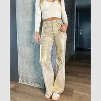 Metallic Y2K Advanced Sense Coating Casual Wide-leg Jeans Female Straight Jeans Loose Hip-hop Streetwear Oversize Denim Trousers 2